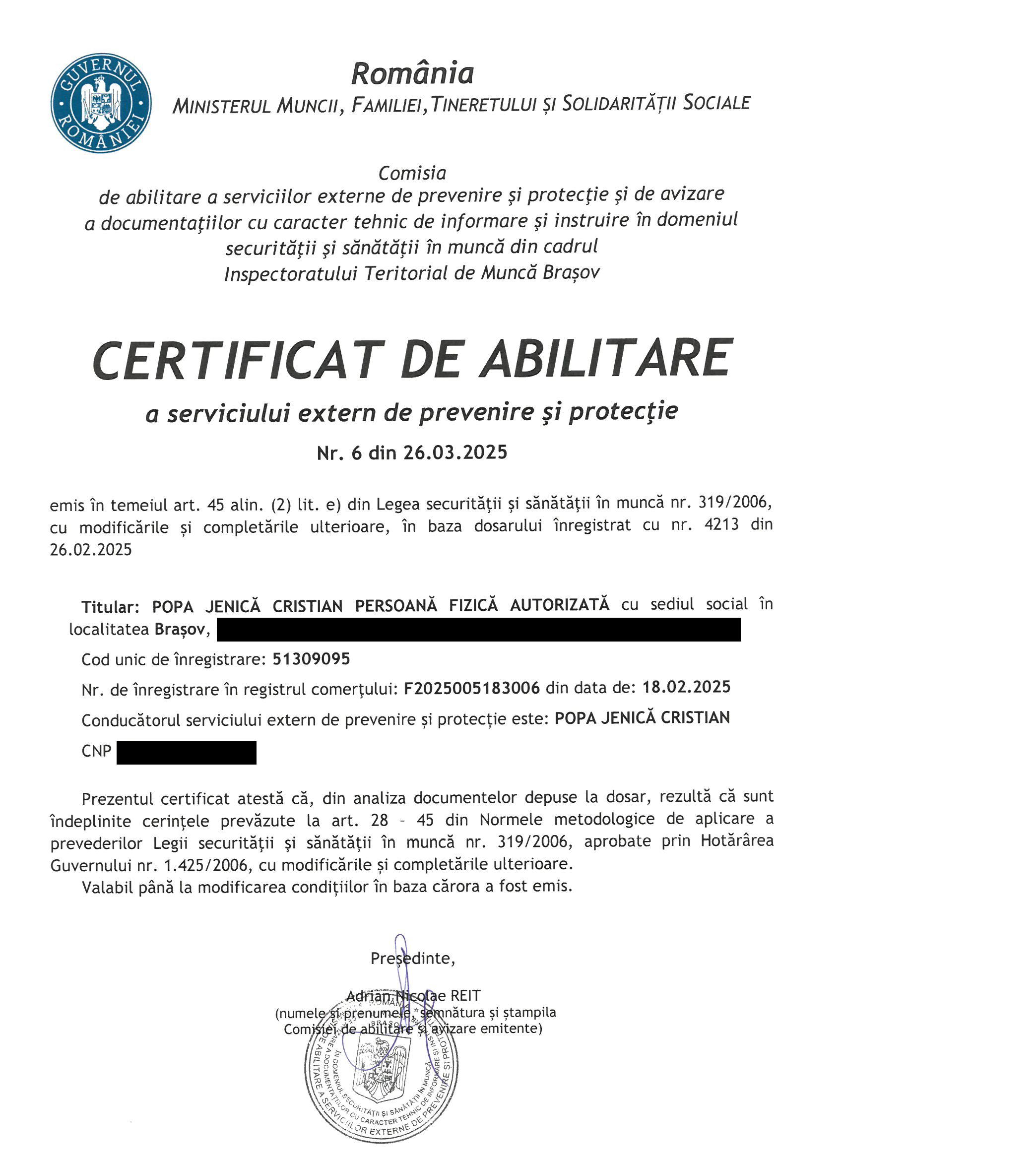 Certificat de abilitare